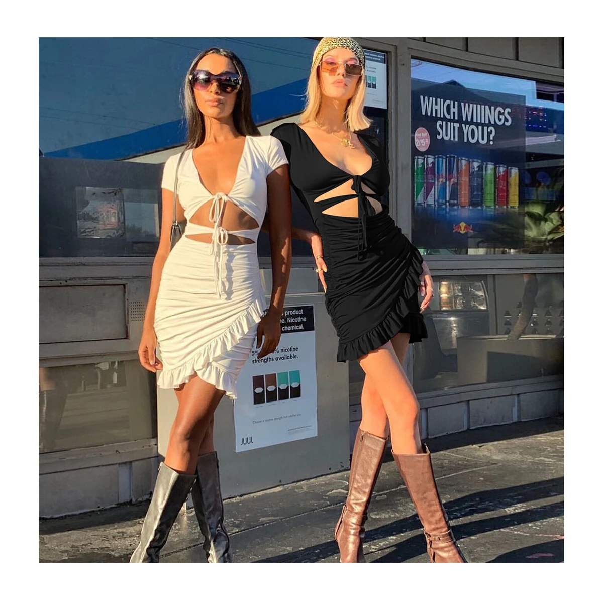 New Arrival Women Summer Clothing Deep V Dresses Hollow Out Ruffles Short Sleeve Black Orange White Mini Skirts, Black, white, orange powder 
New Arrival Women Summer Clothing Deep V Dresses Hollow Out Ruffles Short Sleeve Black Orange White Mini Skirts, Black, white, orange powder