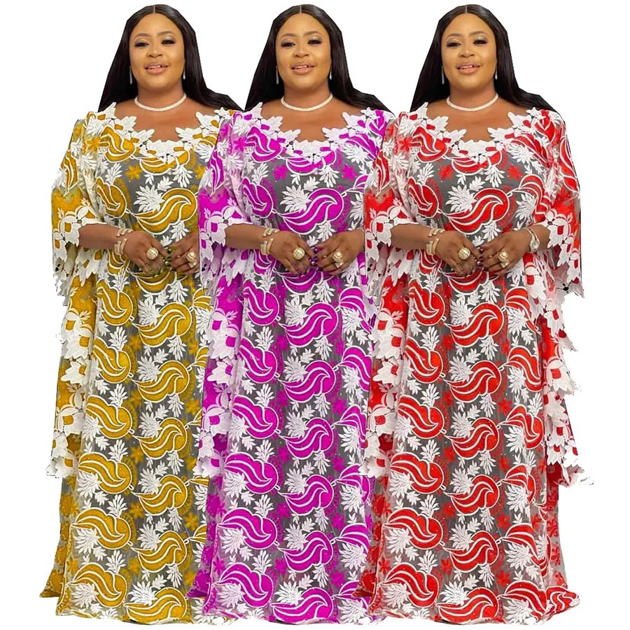 Foma FM-2385 african women V neck delicate embroidery lace long gown dresses two piece dress set, 4 colors 
Foma FM-2385 african women V neck delicate embroidery lace long gown dresses two piece dress set, 4 colors