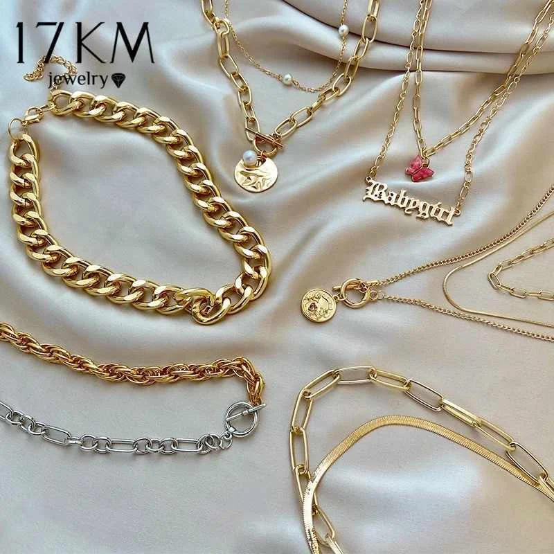 

17KM Fashion Asymmetric Locket Necklace Twist Gold Silver Chunky Thick Lock Choker Chain Necklaces for women