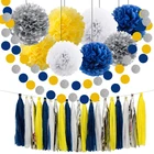 Umiss Paper Yellow and Navy Blue White Silver Birthday Party Decorations Paper Tassel Garlands Bridal Shower Wedding Party