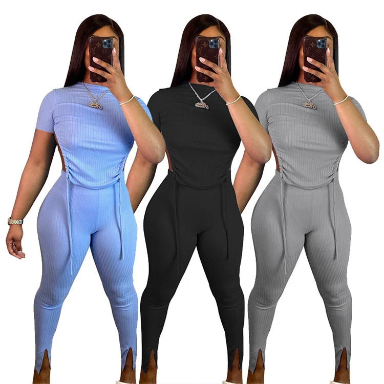D97139 Short Sleeve crop top Sexy backless drawstring solid color casual two piece pant suit Women Clothing 2021
D97139 Short Sleeve crop top Sexy backless drawstring solid color casual two piece pant suit Women Clothing 2021