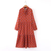Bow tie collar long sleeve polka dot printed casual clothes women simple dresses
Bow tie collar long sleeve polka dot printed casual clothes women simple dresses