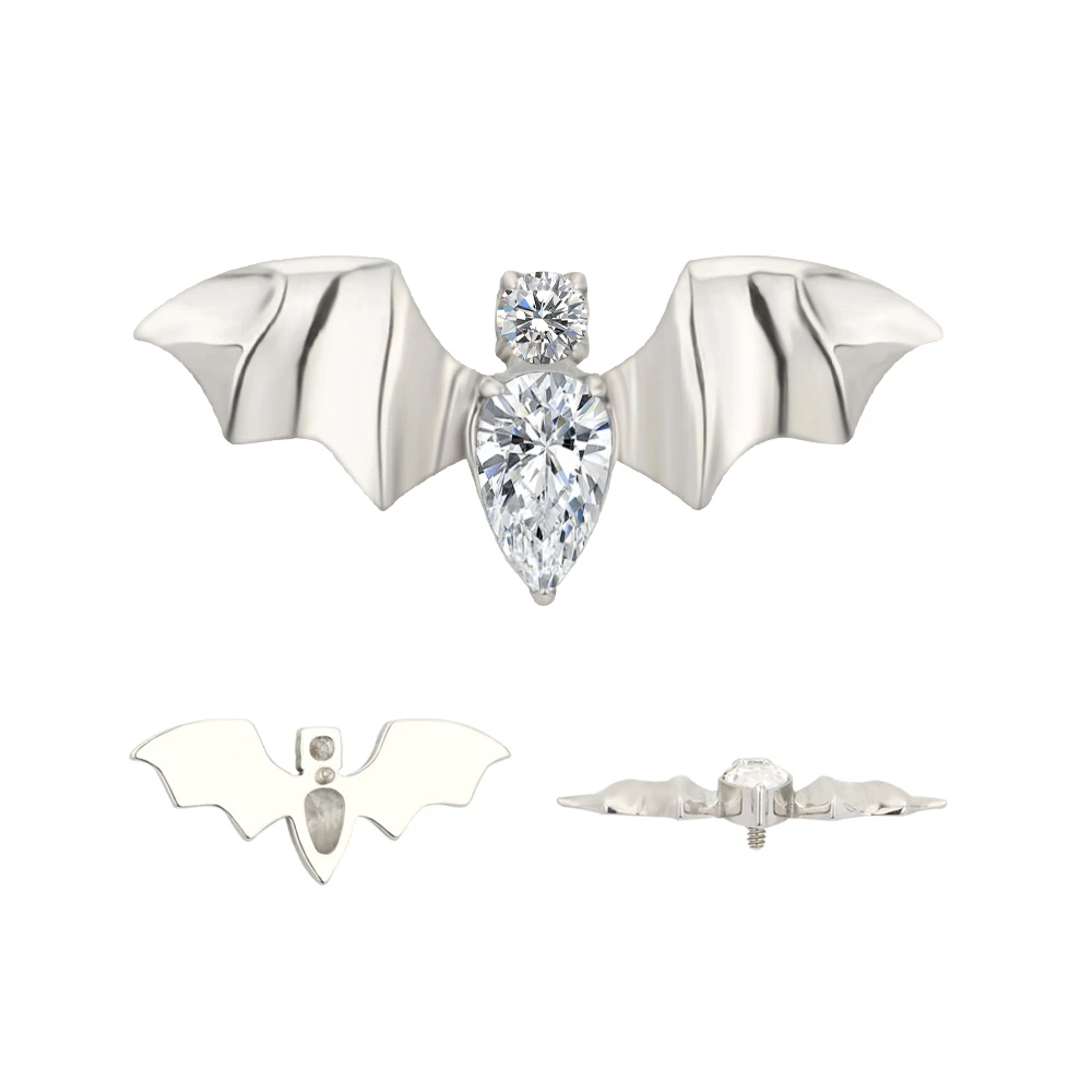 

Fashion Earring ASTM F136 Titanium CNC Grave Bat With Bezel Set CZ Body Internally Threaded Top Labret Piercing Body Jewelry