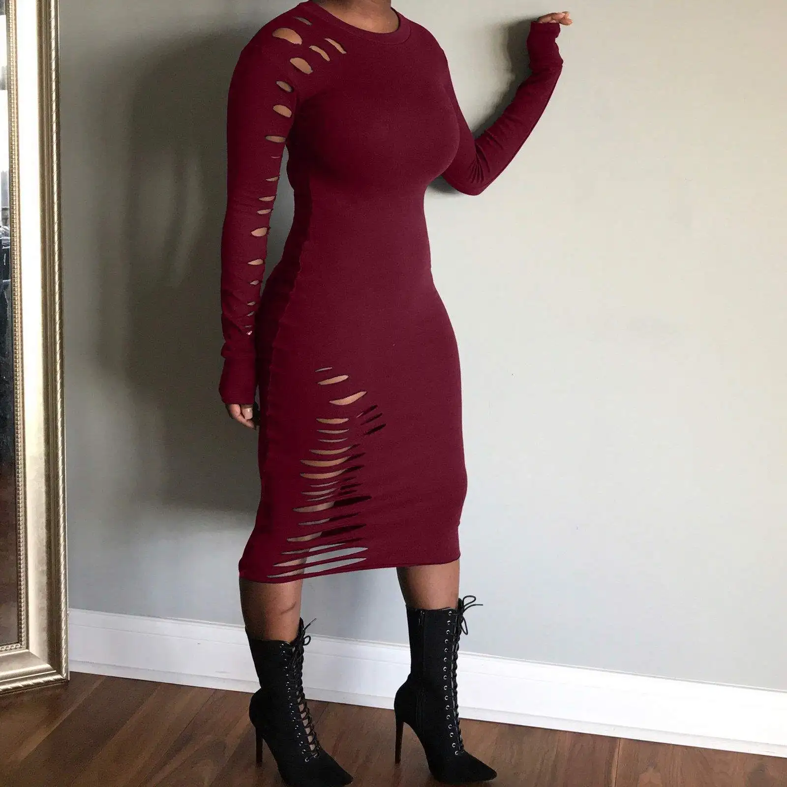 X01693M Sexy fashion hole dress Casual solid color long sleeve dress Hot sale women's suit 2021
X01693M Sexy fashion hole dress Casual solid color long sleeve dress Hot sale women's suit 2021