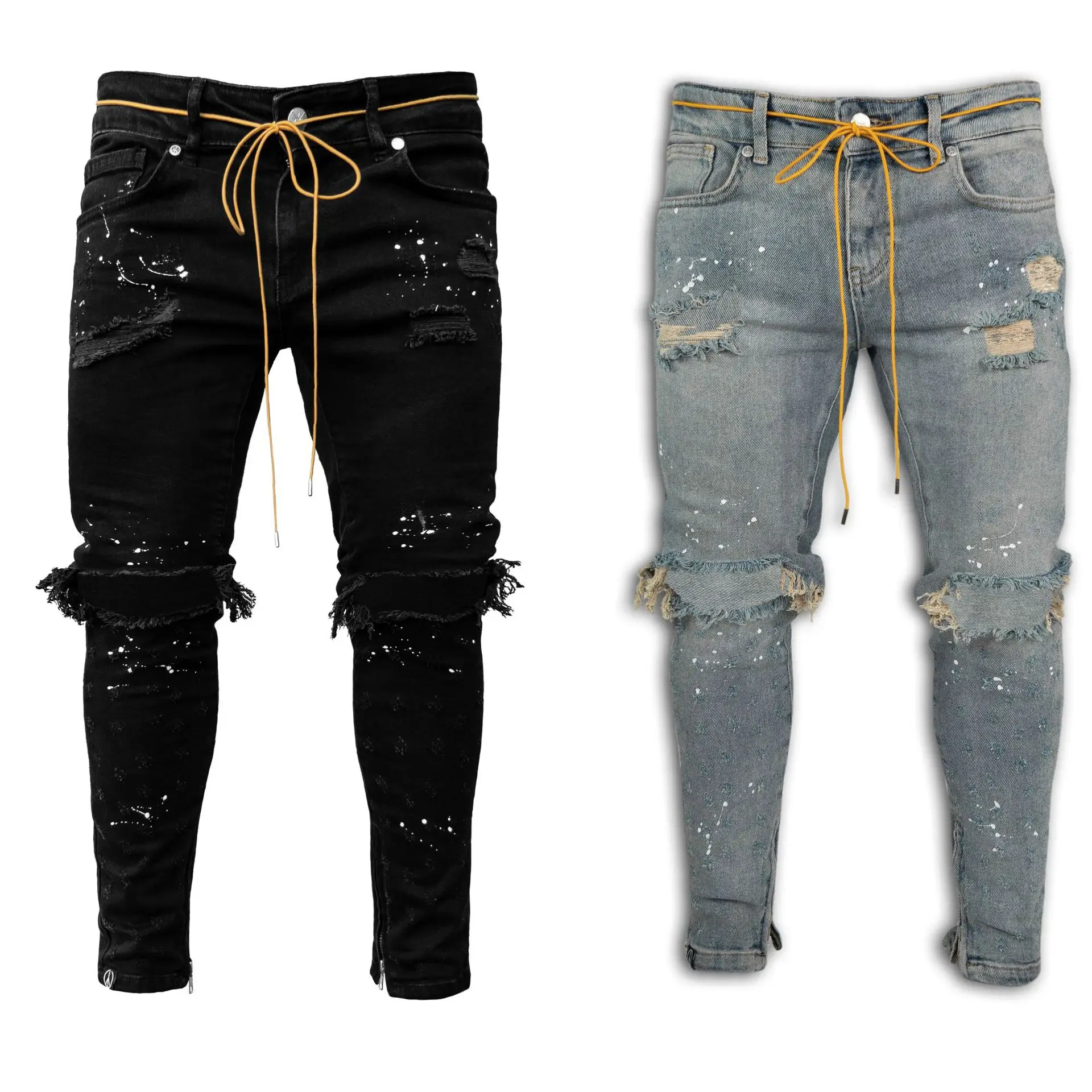 Factory Direct Sale Fashion Men's Slim Fit Ripped Feet Demin Paint Distressed New Mens Jeans 2020
Factory Direct Sale Fashion Men's Slim Fit Ripped Feet Demin Paint Distressed New Mens Jeans 2020
