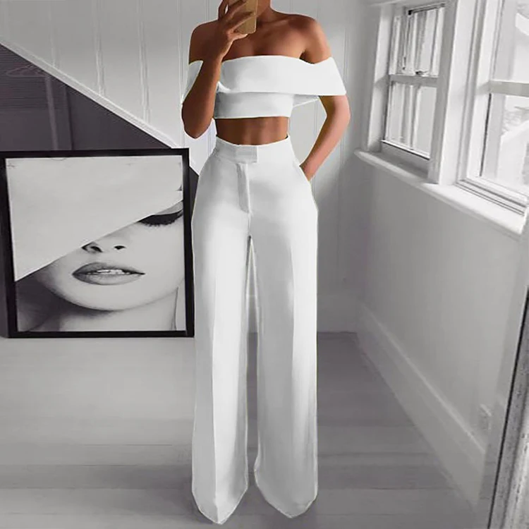 LF98066 MOEN women's pants & trousers Fashionable one-word shoulder top wide leg pant 2 piece pants set
LF98066 MOEN women's pants & trousers Fashionable one-word shoulder top wide leg pant 2 piece pants set