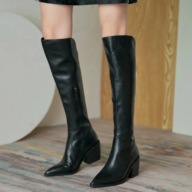 Plus Size 43 Western Style Solid Pointed Toe Side Half-zip Women Knee High Boots Lady High Chunky Heel Long Booties Customized, Black,brown
Plus Size 43 Western Style Solid Pointed Toe Side Half-zip Women Knee High Boots Lady High Chunky Heel Long Booties Customized, Black,brown