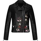 Custom female fashion embroider coat motorcycle sexy ladies autumn faux leather woman PU jackets