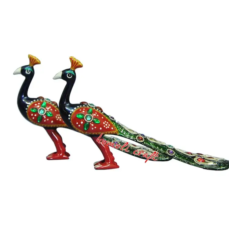 Vibrant & Colorful peacock decorative items enamel work metal handicraft handmade statue