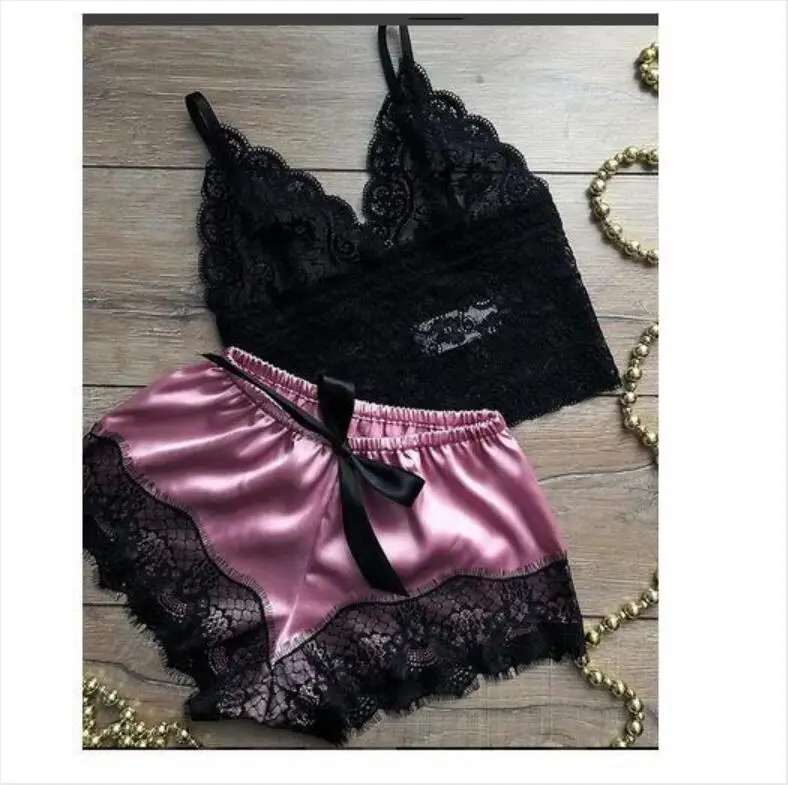 Lace Brim Camisole Crop Top Pajamas 2 pcs Sets Lace Silk Short Sleepwear Satin Pajamas For Women, Red,pink,green,dark green,black,purple
Lace Brim Camisole Crop Top Pajamas 2 pcs Sets Lace Silk Short Sleepwear Satin Pajamas For Women, Red,pink,green,dark green,black,purple