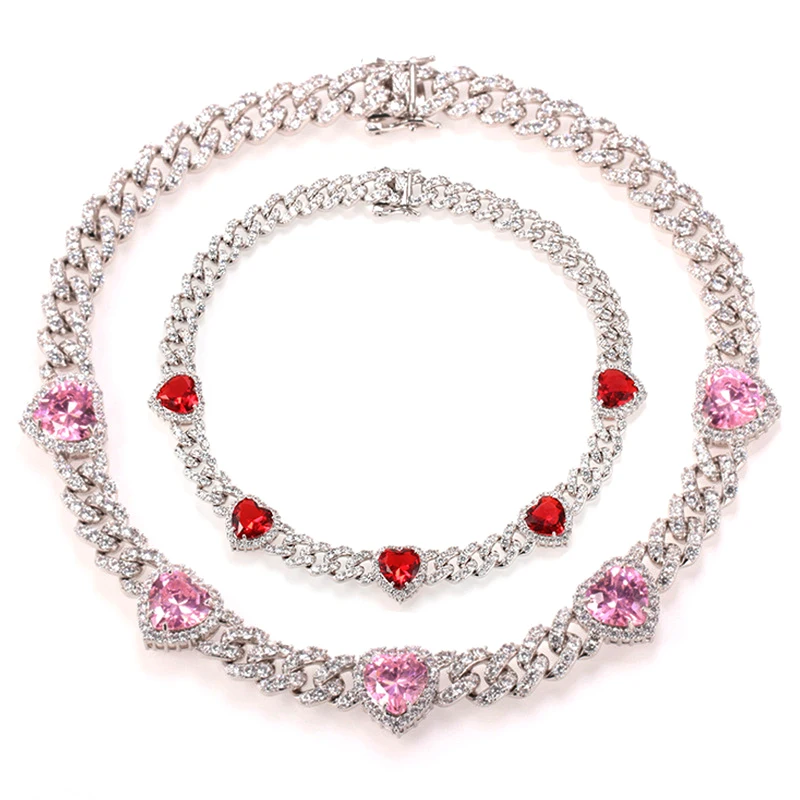 Mother's Day Gift Women 9mm Color Heart Iced Out Bling Diamond Tennis Cuban Link Choker Chain Necklace, Gold/silver
Mother's Day Gift Women 9mm Color Heart Iced Out Bling Diamond Tennis Cuban Link Choker Chain Necklace, Gold/silver