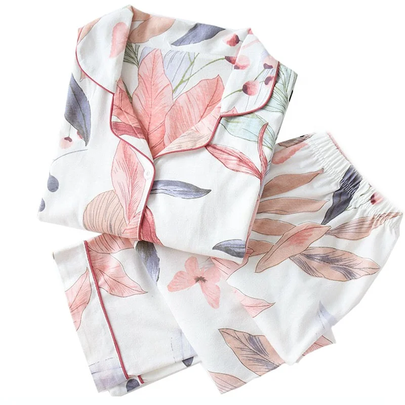Autumn New Ladies Pajamas Set Floral Printed Full Cotton Fresh Style Sleepwear Set Women Turn-down Collar Female Casual Homewear, As show
Autumn New Ladies Pajamas Set Floral Printed Full Cotton Fresh Style Sleepwear Set Women Turn-down Collar Female Casual Homewear, As show