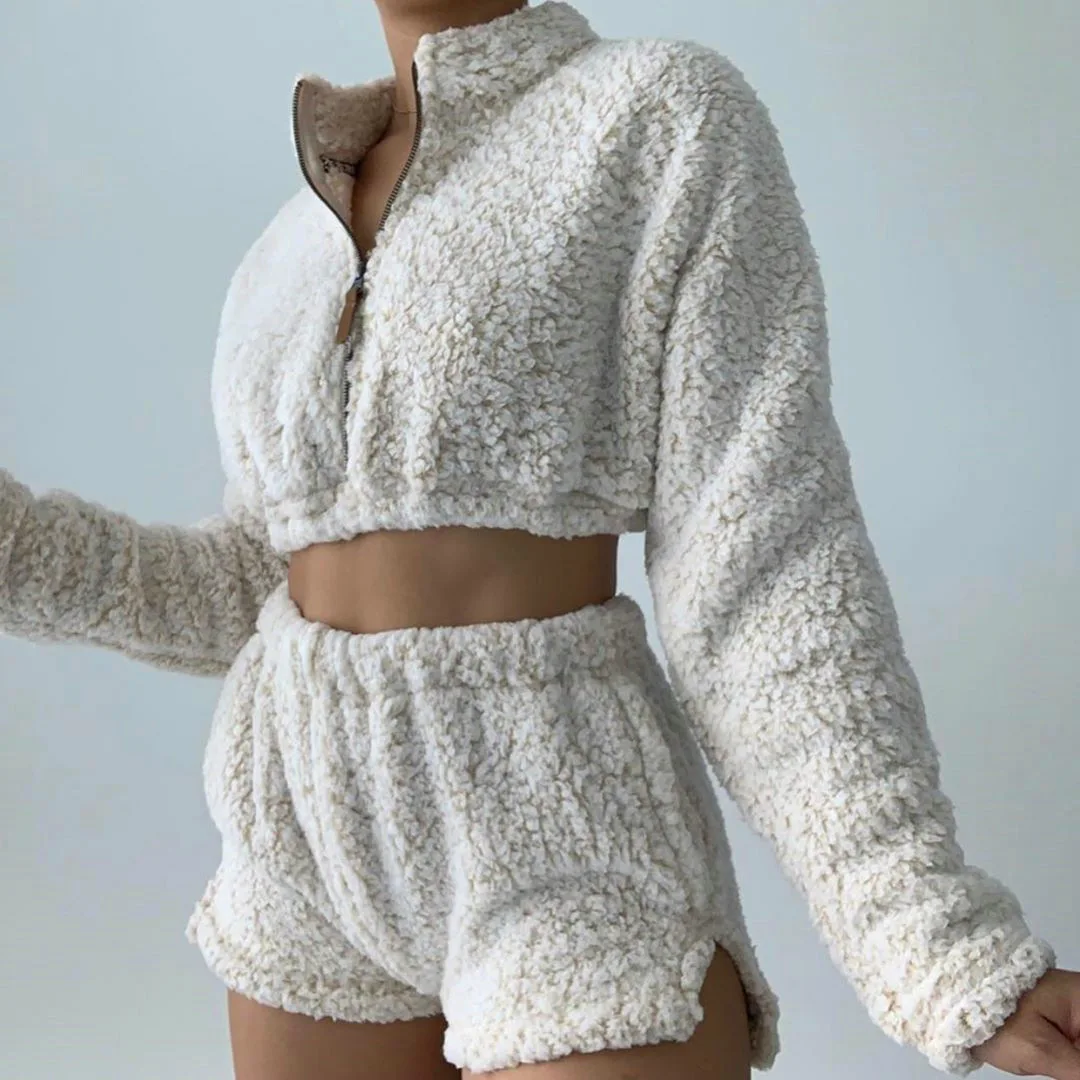 Stand Neck Casual Winter Sets Clothes For Women Long Sleeve Crop Top Furry Two 2 Piece Booty Shorts Set Clothing, Black,beige,rose red
Stand Neck Casual Winter Sets Clothes For Women Long Sleeve Crop Top Furry Two 2 Piece Booty Shorts Set Clothing, Black,beige,rose red