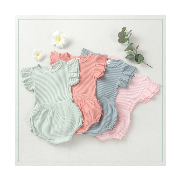 Short Sleeve Soft Cotton Girl Summer Plain Baby Onesie Set With Ruffle Sleeves, Pink/green/blue
Short Sleeve Soft Cotton Girl Summer Plain Baby Onesie Set With Ruffle Sleeves, Pink/green/blue