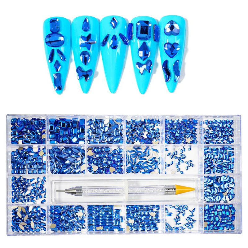 2021 Hot-selling 1440pcs Blue Clear AB Press On Nails Rhinestone Box, 4 mixed color
2021 Hot-selling 1440pcs Blue Clear AB Press On Nails Rhinestone Box, 4 mixed color