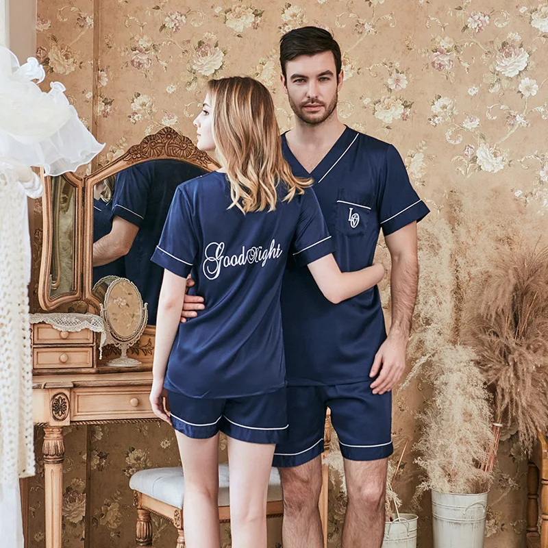 Couple Short Sleeve Silk Pajamas Women Men Summer Pajama Sets Silk Sleepwear Pyjamas
Couple Short Sleeve Silk Pajamas Women Men Summer Pajama Sets Silk Sleepwear Pyjamas