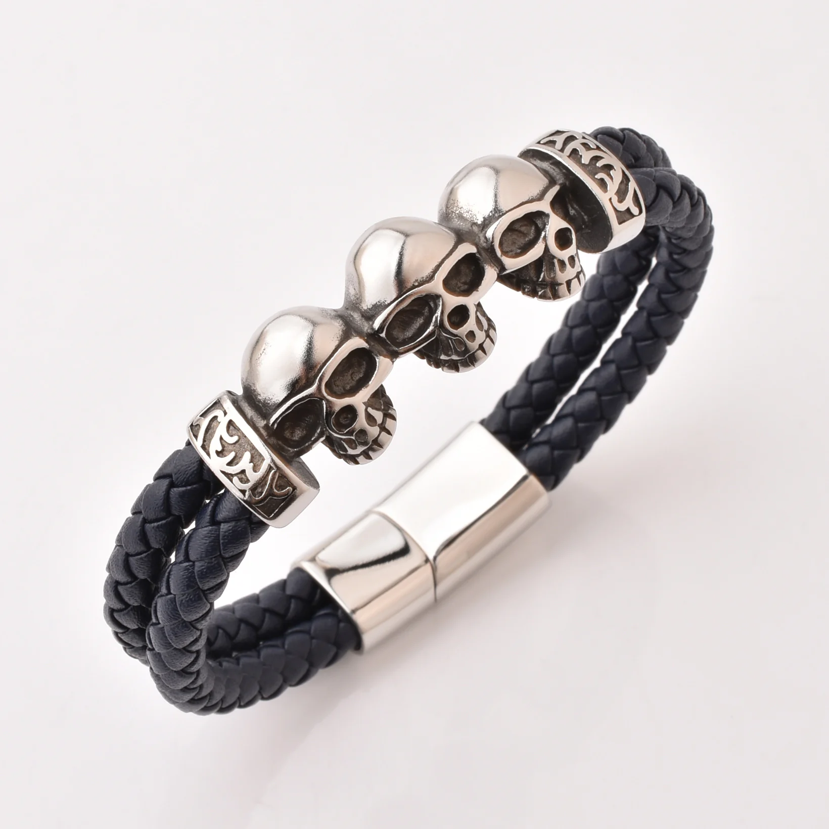 High Quality Skull Leather Bracelet Navy Blue Braided Leather Bracelet Male 2021 Fashion Skull Jewelry
High Quality Skull Leather Bracelet Navy Blue Braided Leather Bracelet Male 2021 Fashion Skull Jewelry