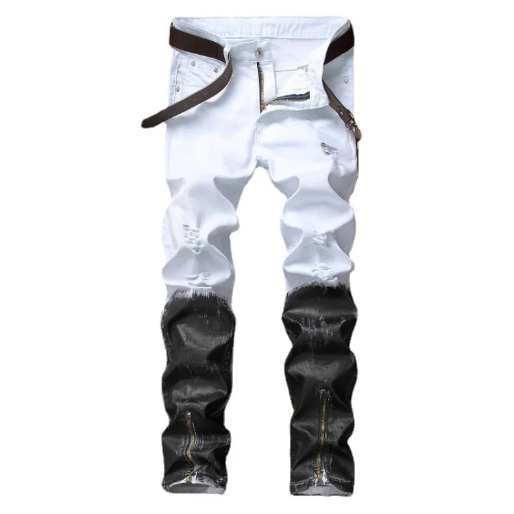 Cut jeans men's pierced European and American foreign trade pants leg zipper coated jeans, Customized
Cut jeans men's pierced European and American foreign trade pants leg zipper coated jeans, Customized