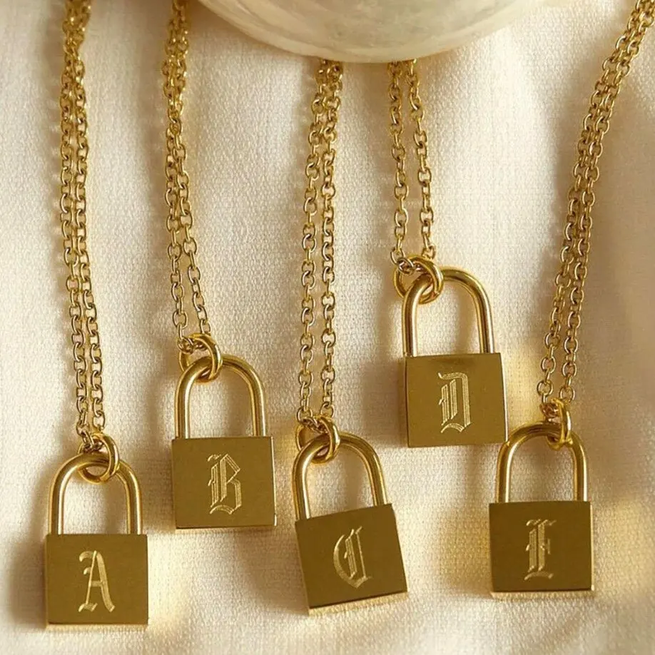 Wholesale Personalized Padlock Gothic Necklace 18k Gold Plated Stainless Steel A-Z Initial Letters Pendant Necklace For Women
Wholesale Personalized Padlock Gothic Necklace 18k Gold Plated Stainless Steel A-Z Initial Letters Pendant Necklace For Women