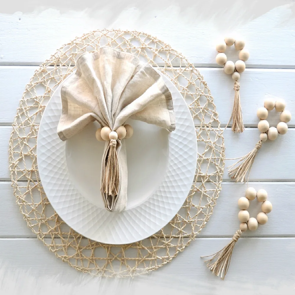 4 PCS Farmhouse Beads Napkin Ring Handmade Wooden Bead Napkin Rings, Wood natural color
4 PCS Farmhouse Beads Napkin Ring Handmade Wooden Bead Napkin Rings, Wood natural color