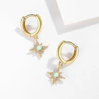 925 Sterling Silver Opal Starburst Huggies Earrings 18K Gold vermeil Jewelry Hoop Earrings With Cubic Zircon