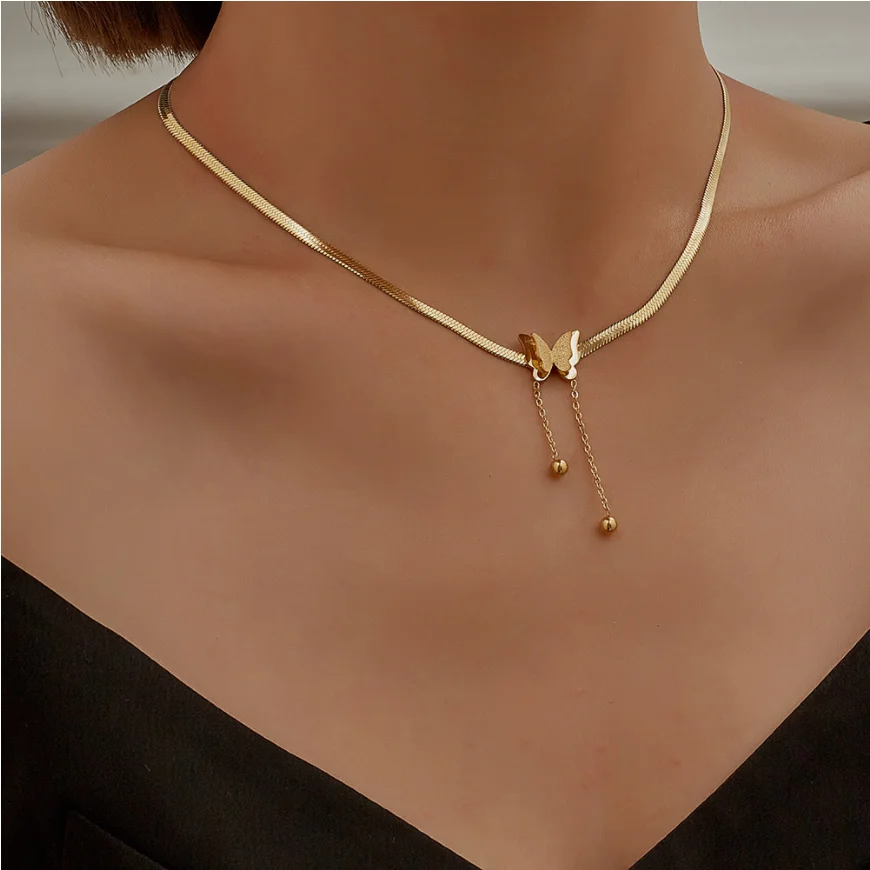 316L Stainless Steel Fashion Jewelry Gold Matte 2-layer Butterfly Choker Necklace Charms Snake Bone Chain Butterfly Necklace, Gold or customized
316L Stainless Steel Fashion Jewelry Gold Matte 2-layer Butterfly Choker Necklace Charms Snake Bone Chain Butterfly Necklace, Gold or customized