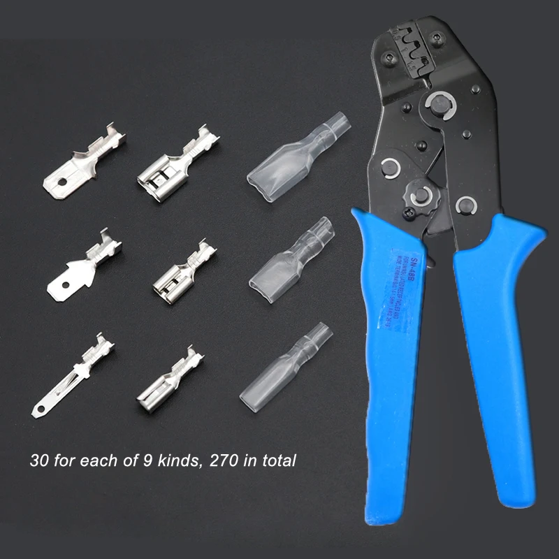 Thiết Bị Đầu Cuối Dây Crimping Kìm Công Cụ AWG26-16 270 Cái 2.8Mm 4.8Mm 6.3Mm Nam Nữ Dây Spade Kết Nối Thiết Bị Đầu Cuối Crimper Kit