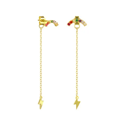 Rainbow lightning tassel 925 sterling silver long gold women earrings jewelry dangle, As picture
Rainbow lightning tassel 925 sterling silver long gold women earrings jewelry dangle, As picture