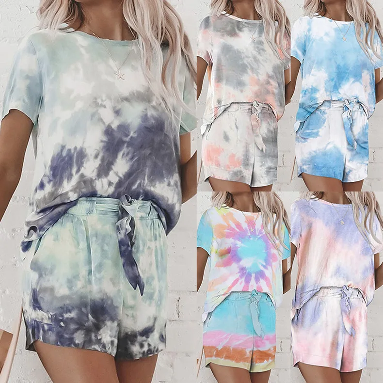 Women's Tie Dye Printed Short Sleeve Tee and Drawstring Shorts Casual 2 Pieces Outfit Tracksuit Set Jumpsuit Romper
Women's Tie Dye Printed Short Sleeve Tee and Drawstring Shorts Casual 2 Pieces Outfit Tracksuit Set Jumpsuit Romper