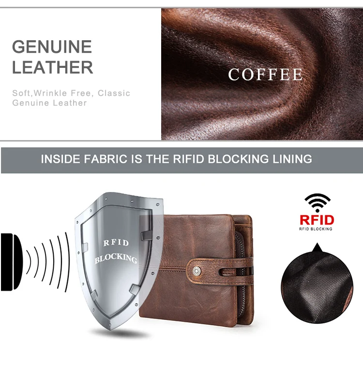 Contact's Genuine Leather Wallet for Men RFID Blocking Bifold with Coin Pocket