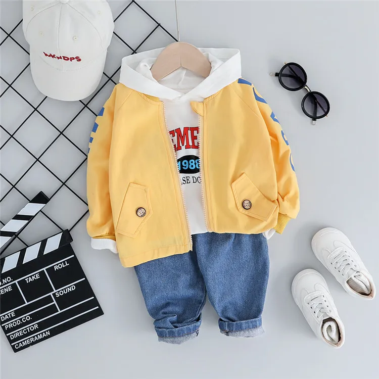 3 pcs Baby Boy Clothes Set Fall Spring Light Jacket Outfit Kids Jackets + Hoodie + Jeans Pant Children Casual Wear Set Wholesale, Yellow, beige
3 pcs Baby Boy Clothes Set Fall Spring Light Jacket Outfit Kids Jackets + Hoodie + Jeans Pant Children Casual Wear Set Wholesale, Yellow, beige