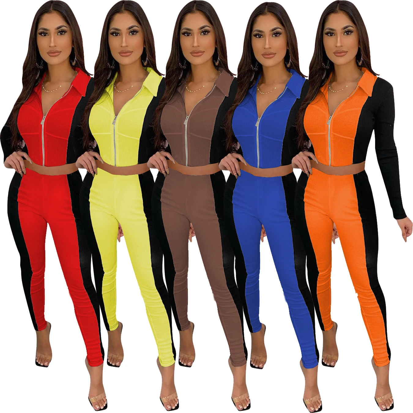 YD-TS1086 Wholesale Women Two Piece Contrast Color Front Zip Long Sleeve Coat Jacket Top Shirt Solid Color Pants Trousers
YD-TS1086 Wholesale Women Two Piece Contrast Color Front Zip Long Sleeve Coat Jacket Top Shirt Solid Color Pants Trousers