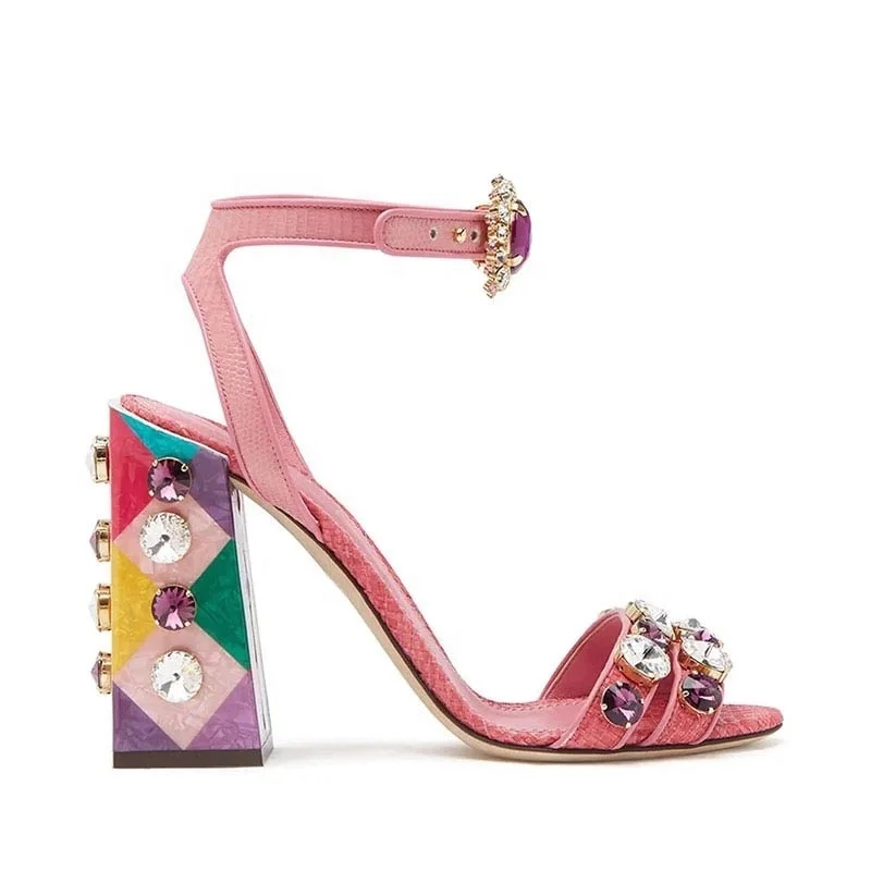 Wholesale Diamond Women Heels 2021 Pink Genuine Leather Sandals Block Heels Shoes Luxury Brand
Wholesale Diamond Women Heels 2021 Pink Genuine Leather Sandals Block Heels Shoes Luxury Brand