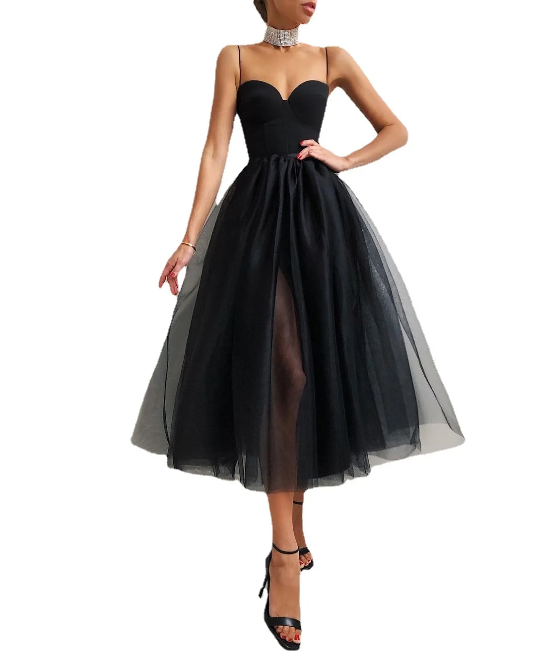 Black Tulle Spaghetti Straps Knee Length Graduation Dress With Side Slit home coming dress Quinceanera dress, Shown
Black Tulle Spaghetti Straps Knee Length Graduation Dress With Side Slit home coming dress Quinceanera dress, Shown