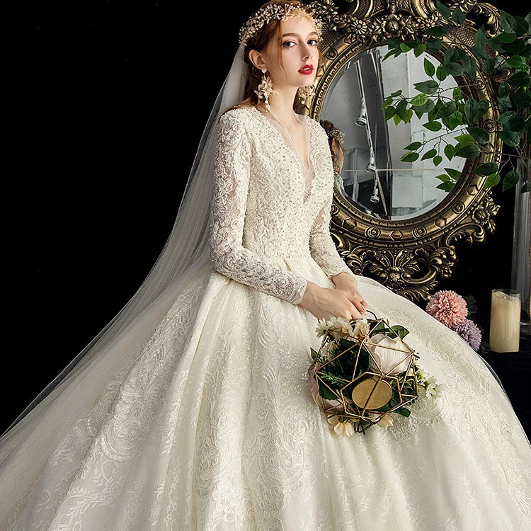 New bride fantasy fairy dress maternity temperament long sleeve evening dress high waist tail wedding dress, Picture
New bride fantasy fairy dress maternity temperament long sleeve evening dress high waist tail wedding dress, Picture