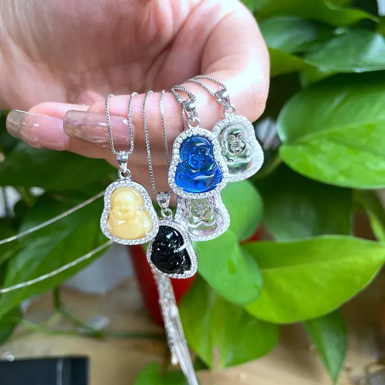 Charm 925 Sterling Silver Jewelry Small Buddha Necklaces Pink Yellow Black Natural Real Jade 18k Silver Buddha Pendant
Charm 925 Sterling Silver Jewelry Small Buddha Necklaces Pink Yellow Black Natural Real Jade 18k Silver Buddha Pendant