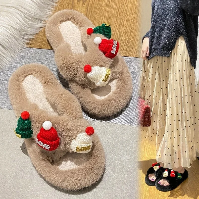 2021 Happy Merry Christmas Women Rubber Slippers Halved Belt Flat Fur Slides For Women Happy Holiday Lovely Fluffy Slippers, White/black/khaki
2021 Happy Merry Christmas Women Rubber Slippers Halved Belt Flat Fur Slides For Women Happy Holiday Lovely Fluffy Slippers, White/black/khaki
