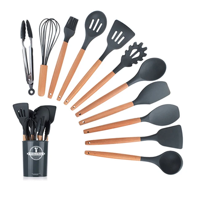 Utensil Set Silicone Food Grade Spatula Utensils Wooden 12Pcs Kitchen Accessories, Pink, black, blue, red purple, gray, mint green
Utensil Set Silicone Food Grade Spatula Utensils Wooden 12Pcs Kitchen Accessories, Pink, black, blue, red purple, gray, mint green
