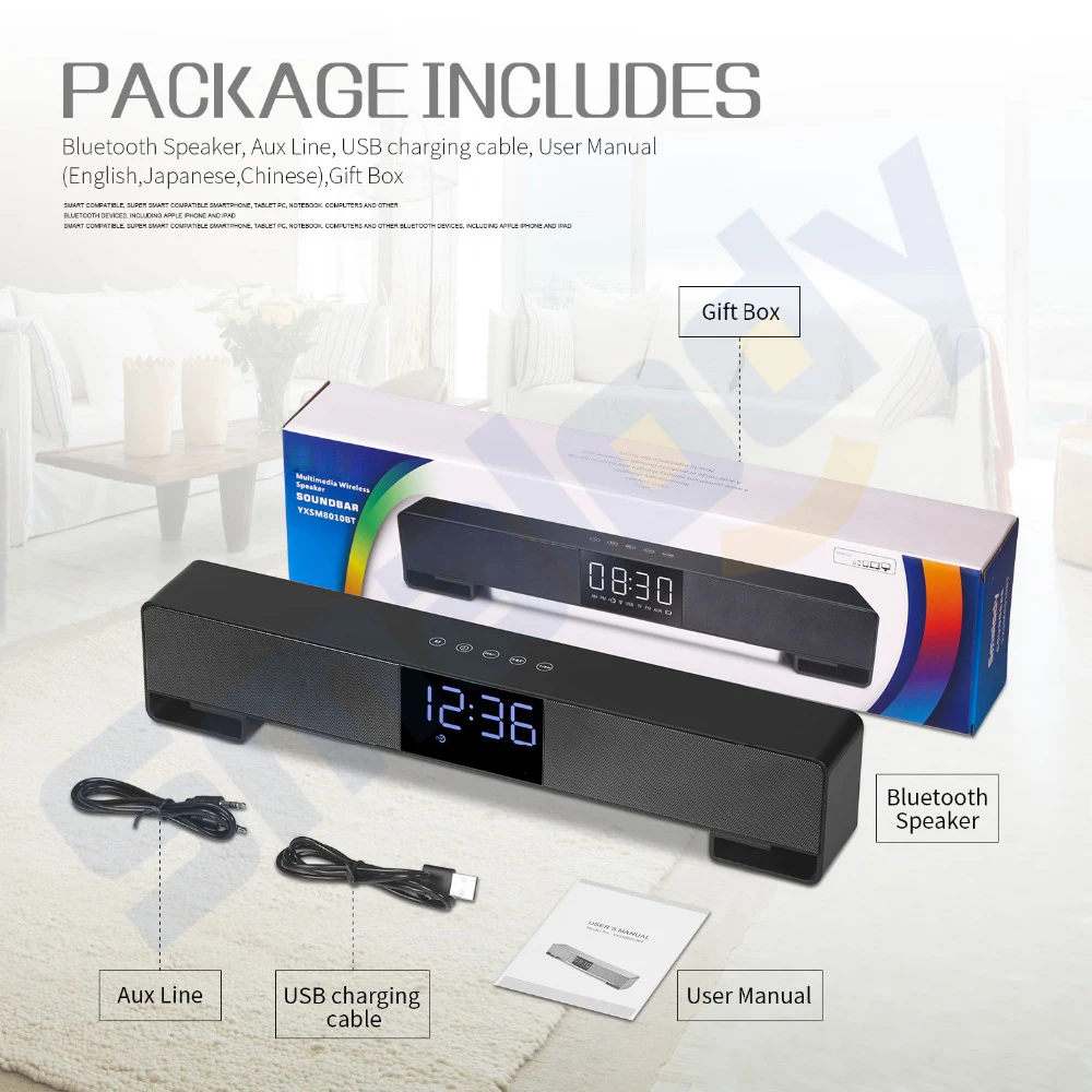 GAS-8010 Wireless Bluetooth Speaker Soundbar TV 10W Portable Mini Sound Box Music Loudspeaker Home theater Alarm AUX Radio FM - ANKUX.COM