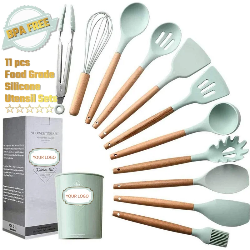 Wholesale 11 PCS Food Grade Wooden Handle Nonstick Baking Cooking Tools Accessories Silicone Kitchen Utensil Set, Mint green
Wholesale 11 PCS Food Grade Wooden Handle Nonstick Baking Cooking Tools Accessories Silicone Kitchen Utensil Set, Mint green