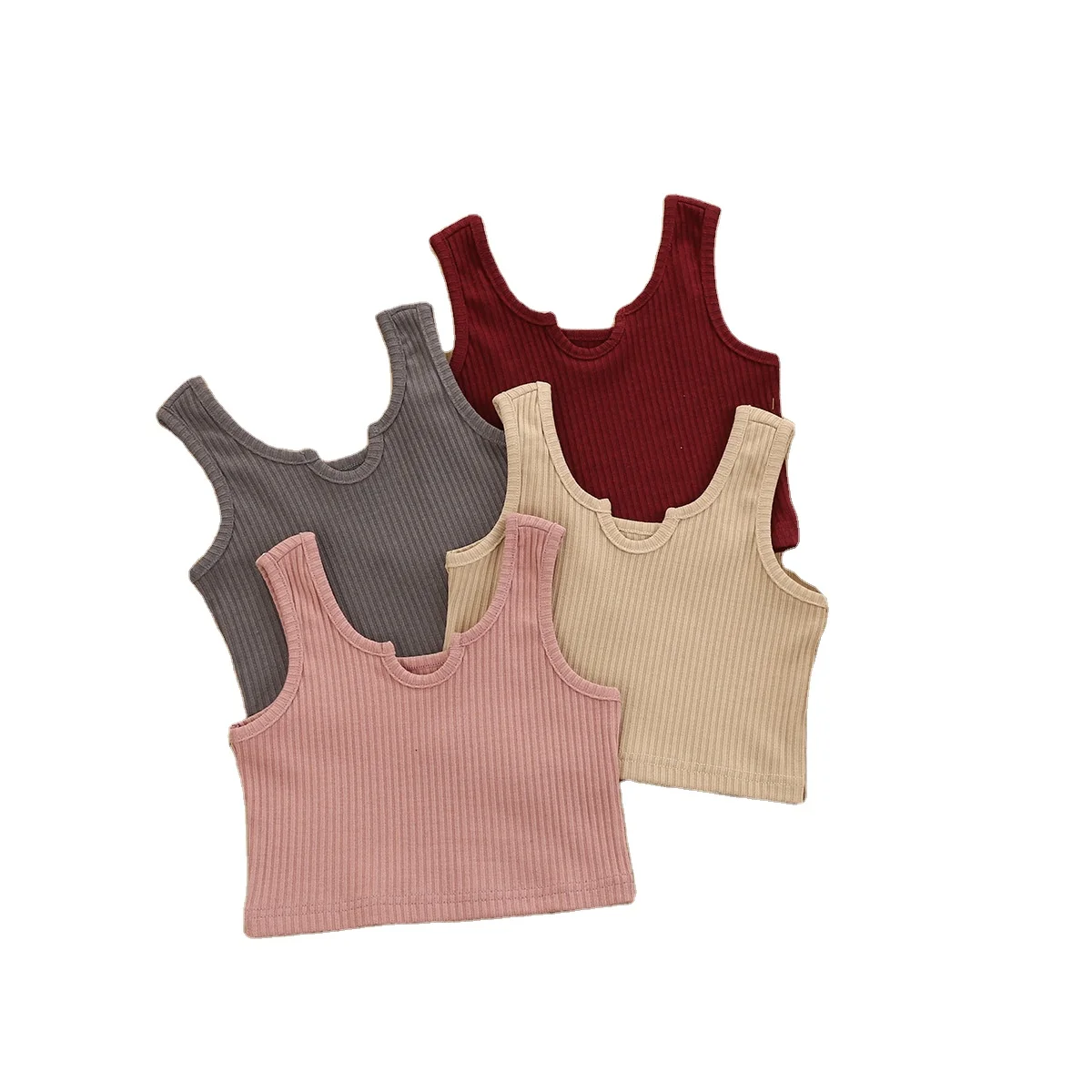 Popular girls' short vest kids cotton shirts children sleeveless t-shirt with solid color 
Popular girls' short vest kids cotton shirts children sleeveless t-shirt with solid color