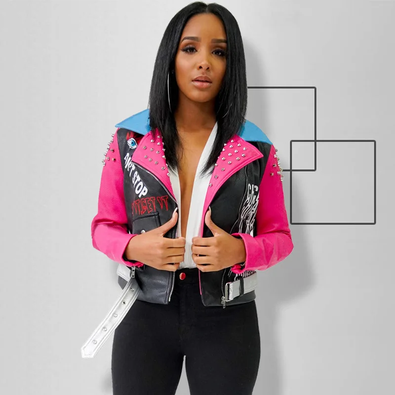 Women's jacket clothing 2020 new arrives winter coats trendy jasckets zipper rivets Pu leather pink coat, Black+pink
Women's jacket clothing 2020 new arrives winter coats trendy jasckets zipper rivets Pu leather pink coat, Black+pink