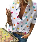 OEM long sleeve V neck colorful dots print turn down collar shirt summer tops clothes woman latest blouse