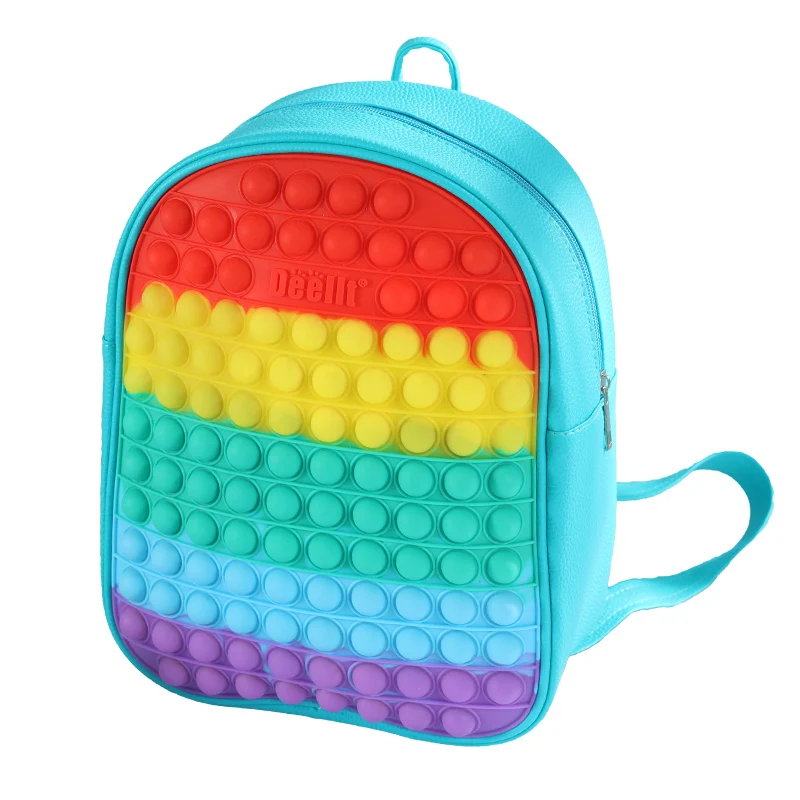 Wholesale Rainbow Silicone Pop-on-it Popping Fidget Book Bags Bubble Push Pop it School Bag Children's Backpack, Customized color
Wholesale Rainbow Silicone Pop-on-it Popping Fidget Book Bags Bubble Push Pop it School Bag Children's Backpack, Customized color