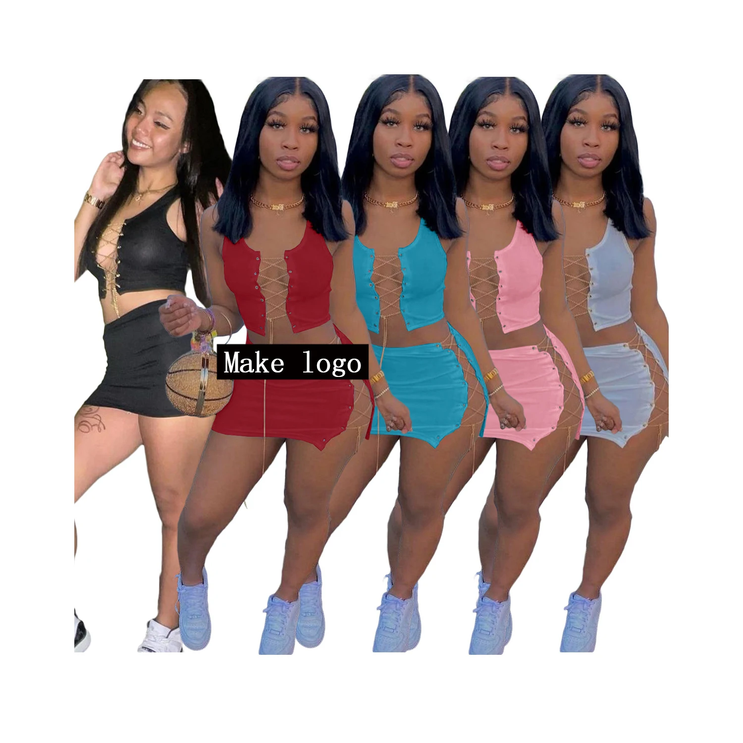 Wholesale Price Lacing Sleeveless set New Skirt Sets 2 Piece Outfits Women Two Piece Sets
Wholesale Price Lacing Sleeveless set New Skirt Sets 2 Piece Outfits Women Two Piece Sets
