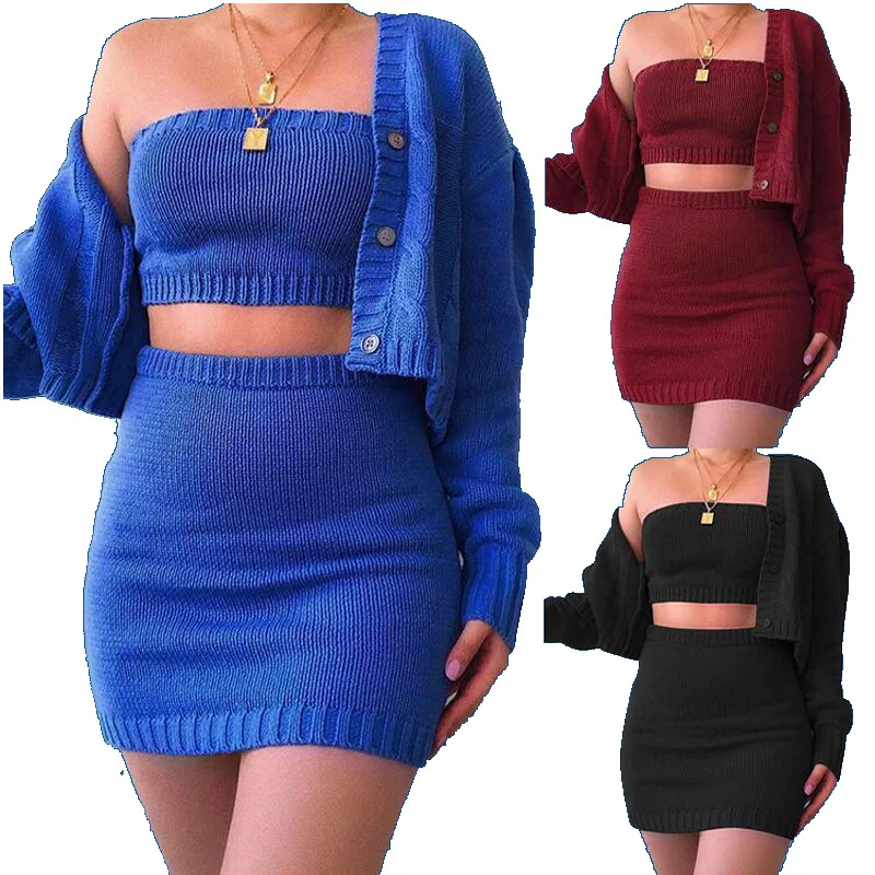 2021 Spring Sets Women Sexy Crop Top 2 Piece Dress Set Cropped Cardigan Top Sweater Womens 3 Piece Skirt Set
2021 Spring Sets Women Sexy Crop Top 2 Piece Dress Set Cropped Cardigan Top Sweater Womens 3 Piece Skirt Set