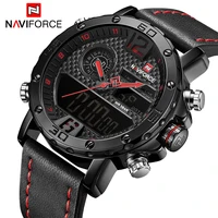 

NAVIFORCE 9134 Men Casual Sport Watches Men's Leather Quartz Wrist Watch Male Military LED Date Analog Digital Clock