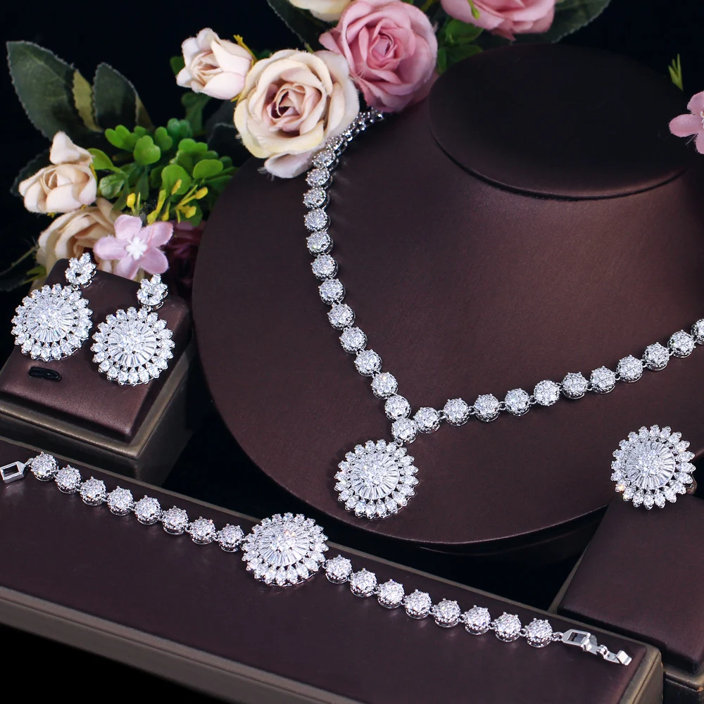 Female Luxury Cubic Zircon Jewelry Set Round Shape 4pcs Necklace Ring Earring and Necklace Jewelry Sets for Women Wedding Party
Female Luxury Cubic Zircon Jewelry Set Round Shape 4pcs Necklace Ring Earring and Necklace Jewelry Sets for Women Wedding Party
