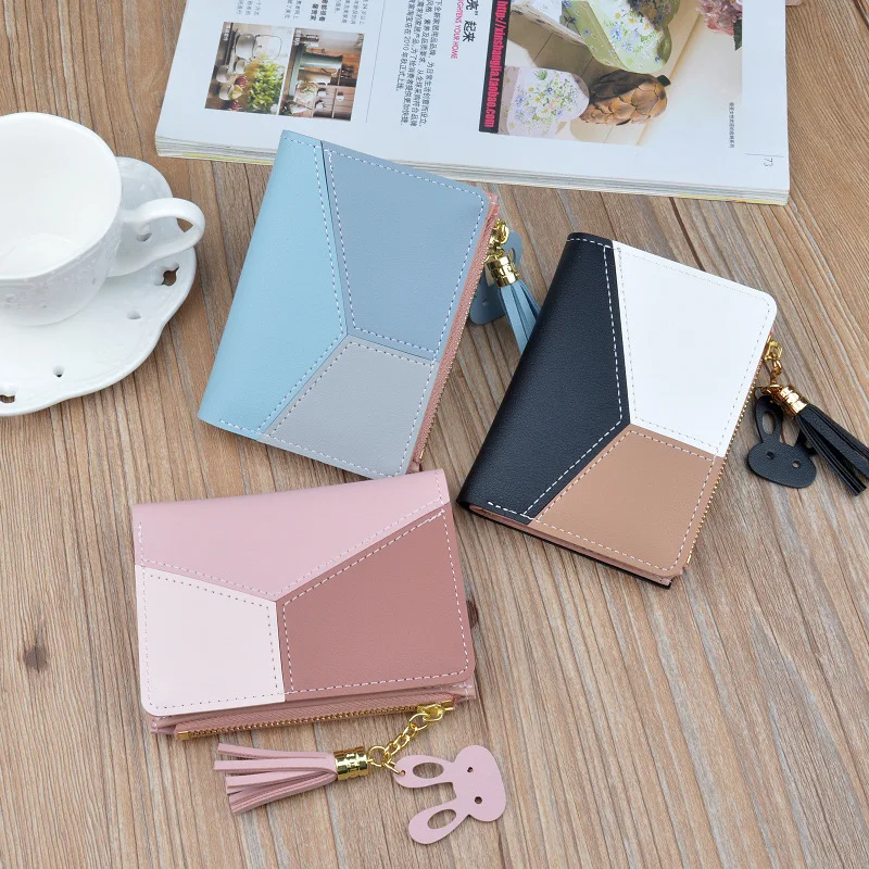 2019 Hot sale style popular contrast color ladys short purse tassel decoration girl splice color wallet
2019 Hot sale style popular contrast color ladys short purse tassel decoration girl splice color wallet