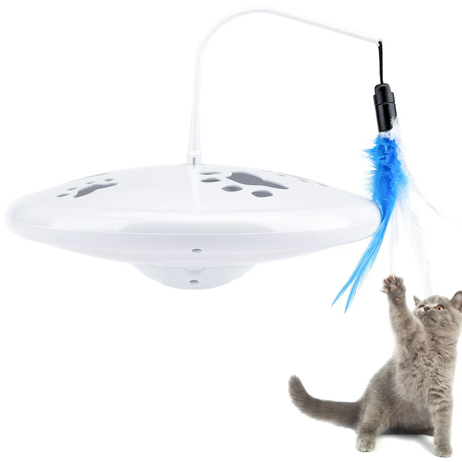 Electronic Interactive Cat Toy, Electric Rotating Chirp Sound Teaser Flying Spinning Feather Wand Treat Dispenser for Cat, White
Electronic Interactive Cat Toy, Electric Rotating Chirp Sound Teaser Flying Spinning Feather Wand Treat Dispenser for Cat, White